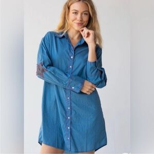 Natural Life Blue Lesli Elbow Star Patches Cotton Shirt Dress Size XS/S